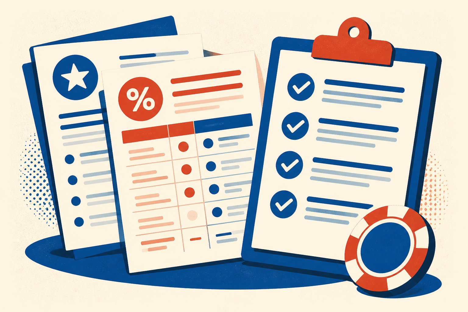 Illustration of documents and a checklist representing bonus terms